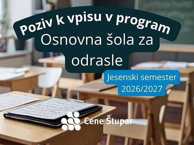 Poziv k vpisu v program Osnovna šola za odrasle 2026/2027
